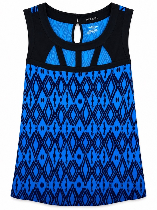 Lane Bryant Tops - Lane Bryant Women’s 14/16 Top Blue Black Geometric Diamond Cutout Sleeveless